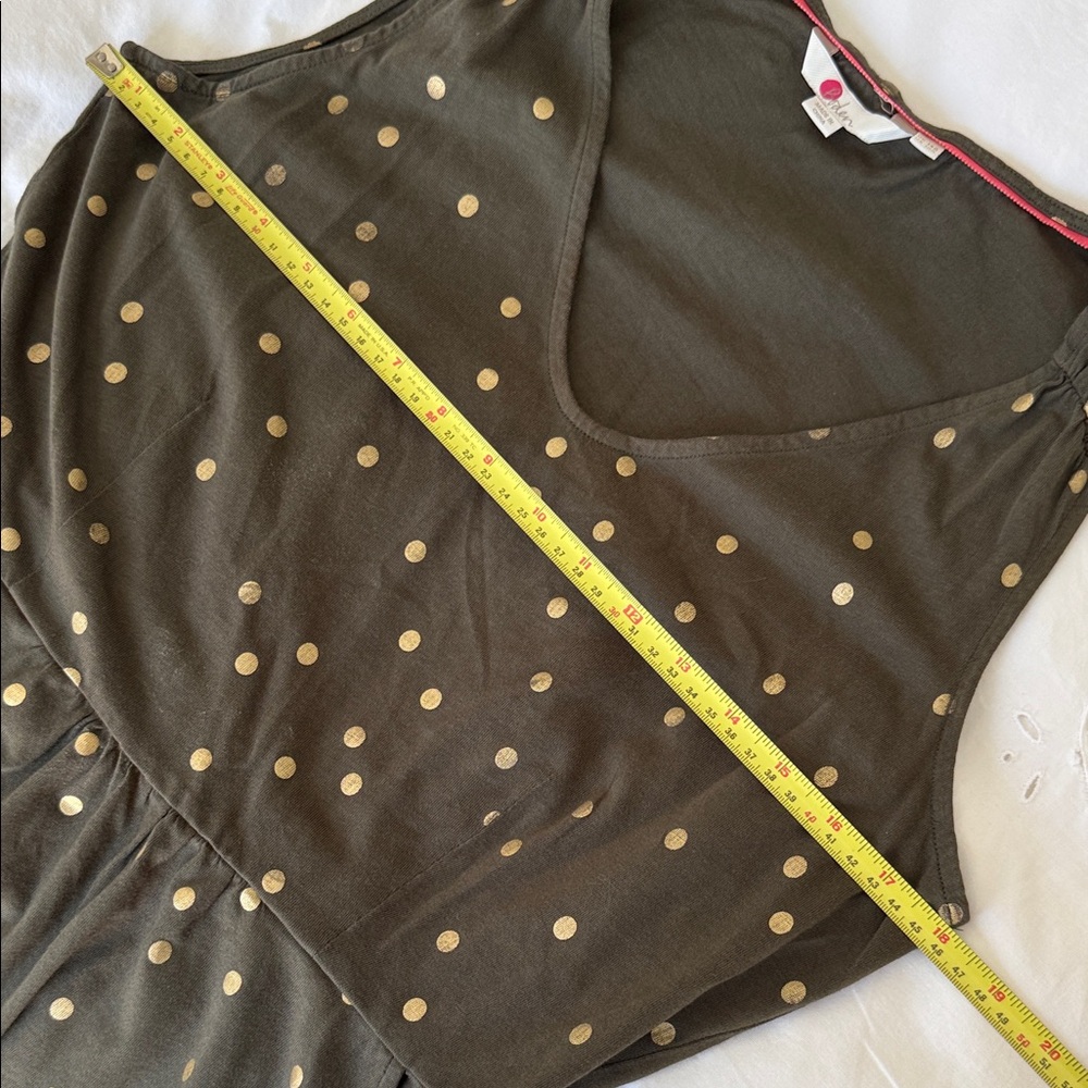 Boden Melinda Jersey Dress olive green gold polka dots size 10 - Picture 15 of 16
